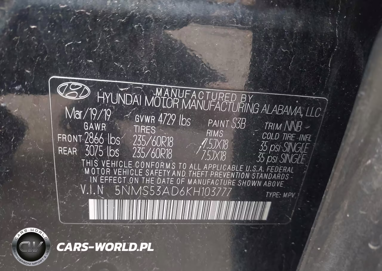 2019 Hyundai Santa Fe Limited VIN:5NMS53AD6KH103777 - 9