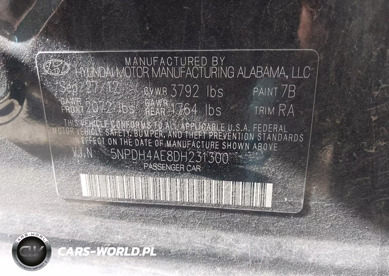 2013 Hyundai Elantra Gls VIN:5NPDH4AE8DH231300 - 9