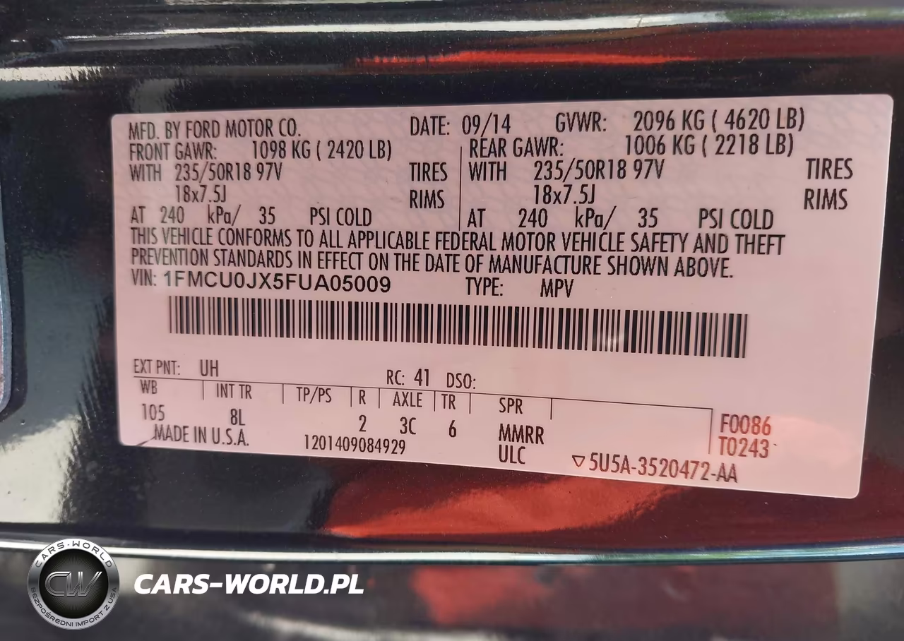 2015 Ford Escape Titanium VIN:1FMCU0JX5FUA05009 - 9