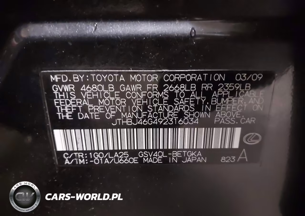 2009 Lexus Es 350 VIN:JTHBJ46G492316034 - 9