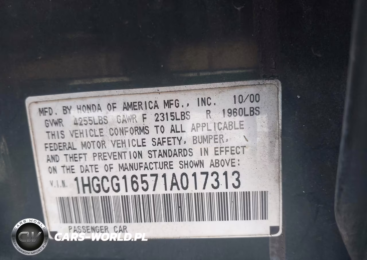 2001 Honda Accord 3.0 Ex VIN:1HGCG16571A017313 - 9