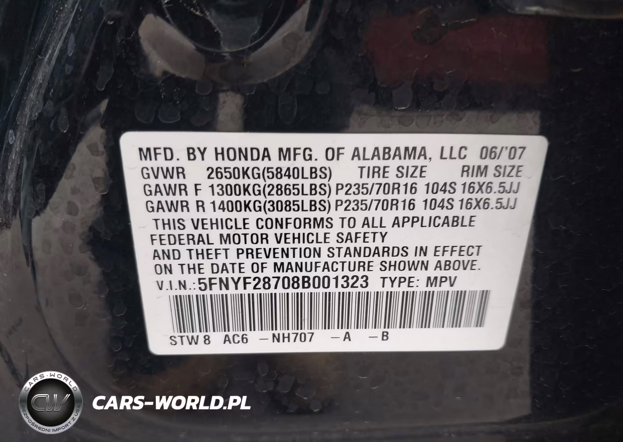 2008 Honda Pilot Ex-L VIN:5FNYF28708B001323 - 9