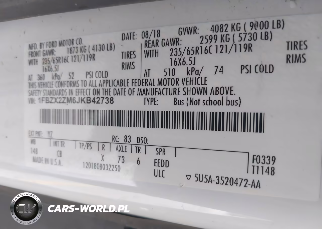 2018 Ford Transit-350 Xl VIN:1FBZX2ZM6JKB42738 - 9