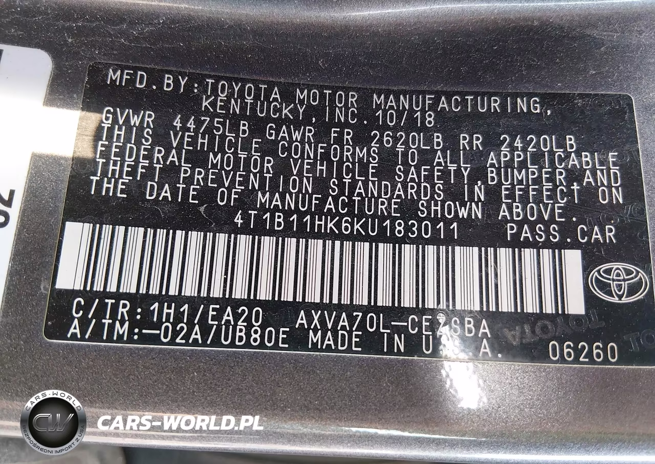 2019 Toyota Camry Se VIN:4T1B11HK6KU183011 - 9