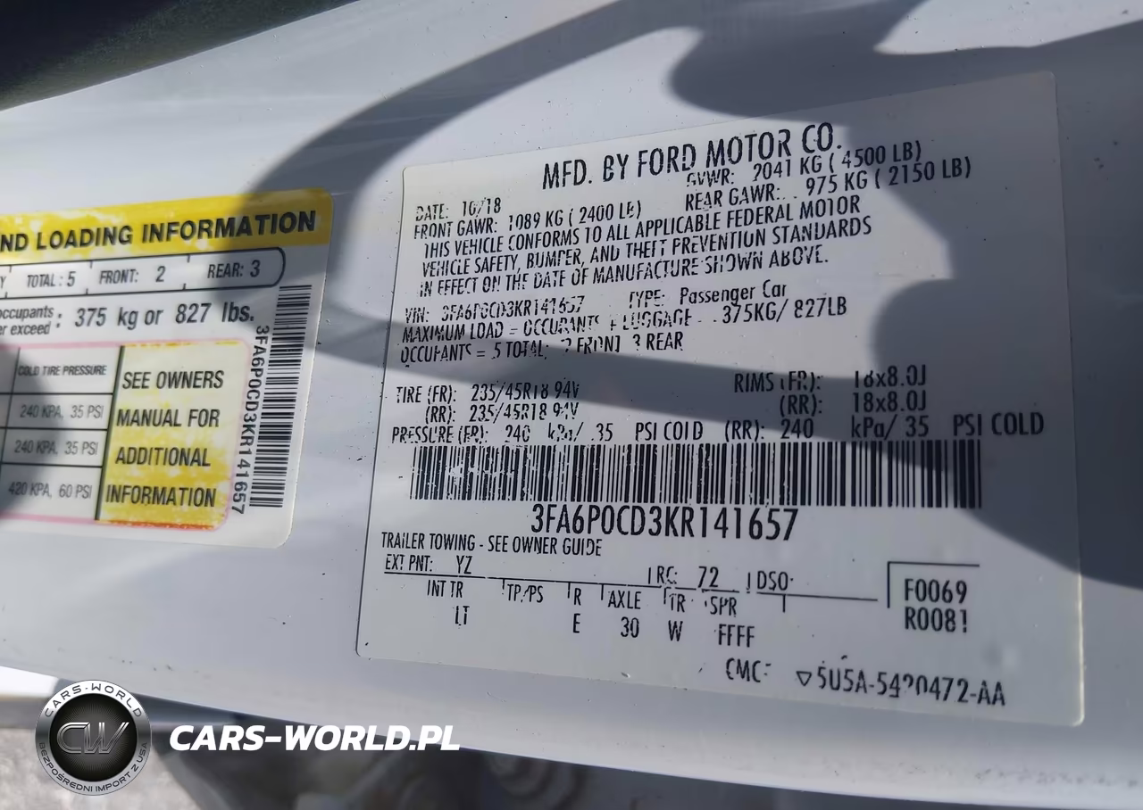 2019 Ford Fusion Sel VIN:3FA6P0CD3KR141657 - 9