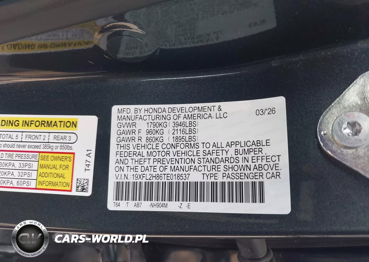 2026 Honda Civic Sport VIN:19XFL2H86TE018537 - 9