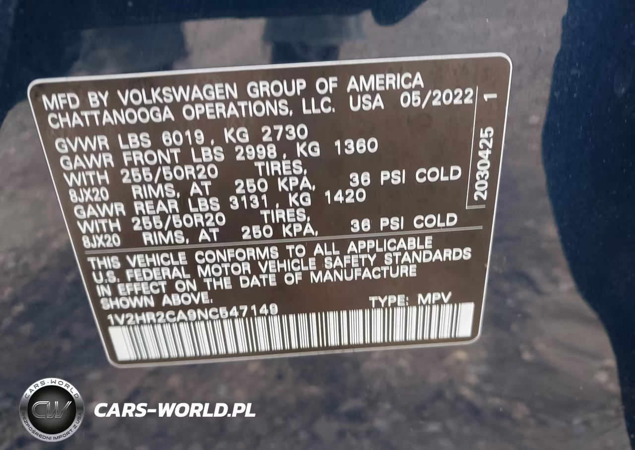 2022 Volkswagen Atlas 3.6L V6 Se W-Technology VIN:1V2HR2CA9NC547149 - 9