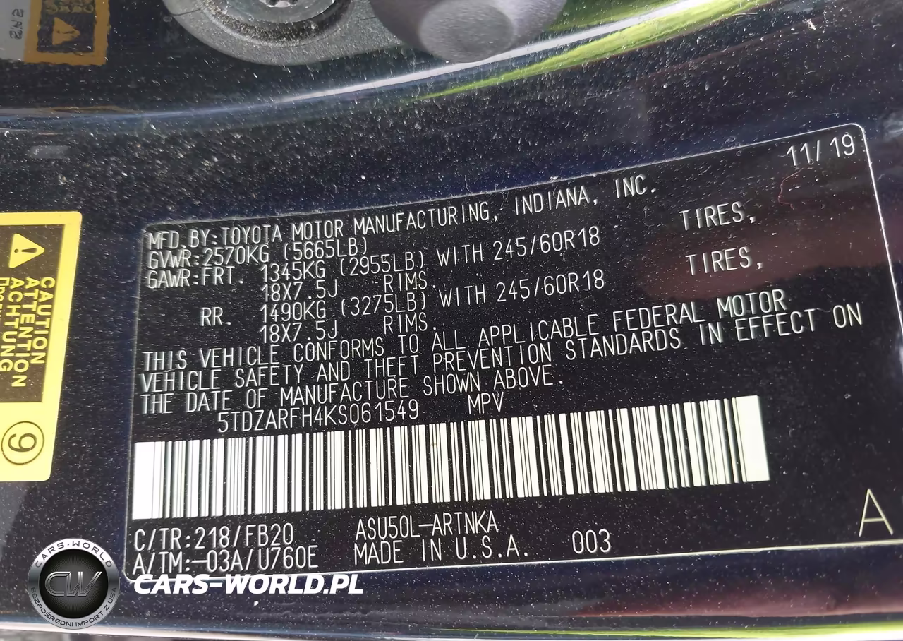 2019 Toyota Highlander Le VIN:5TDZARFH4KS061549 - 9