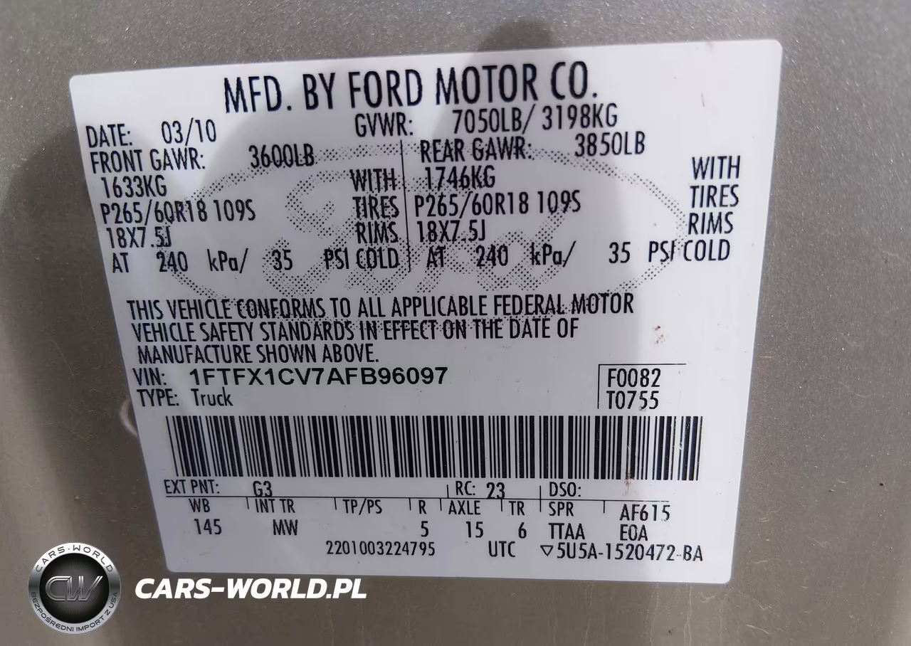 2010 Ford F-150 Fx2 Sport-Lariat-Xl-Xlt VIN:1FTFX1CV7AFB96097 - 9