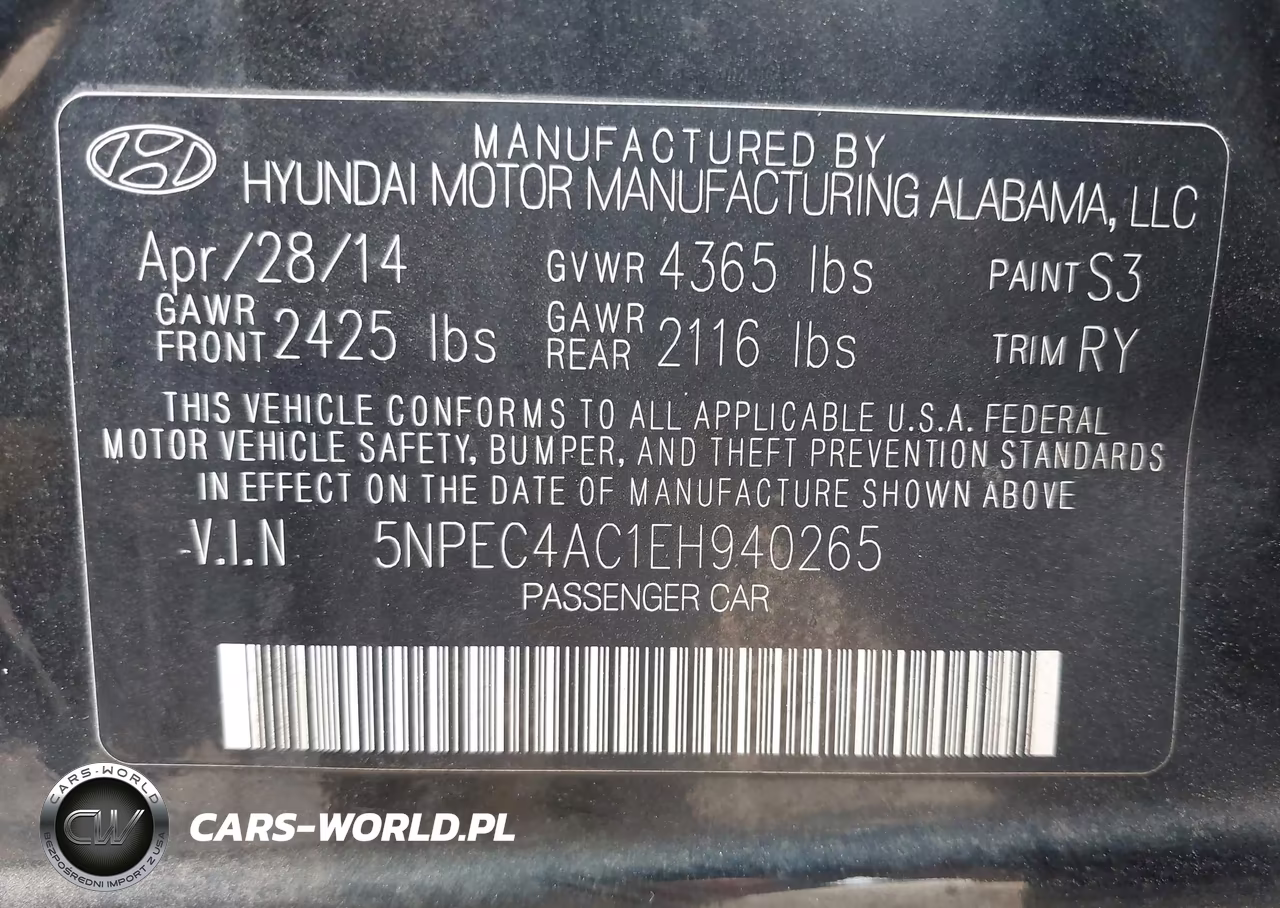 2014 Hyundai Sonata Se VIN:5NPEC4AC1EH940265 - 9
