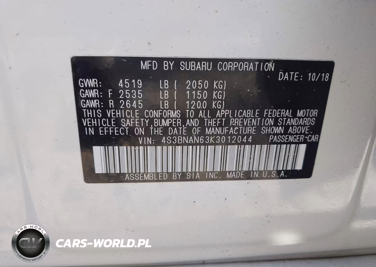 2019 Subaru Legacy 2.5I Limited VIN:4S3BNAN63K3012044 - 9