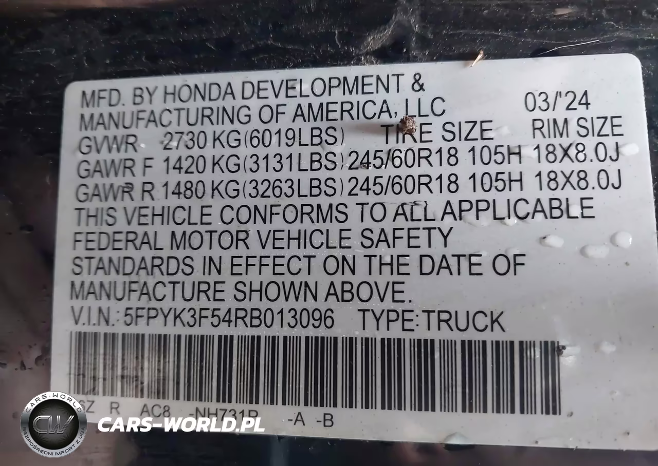 2024 Honda Ridgeline Rtl VIN:5FPYK3F54RB013096 - 9
