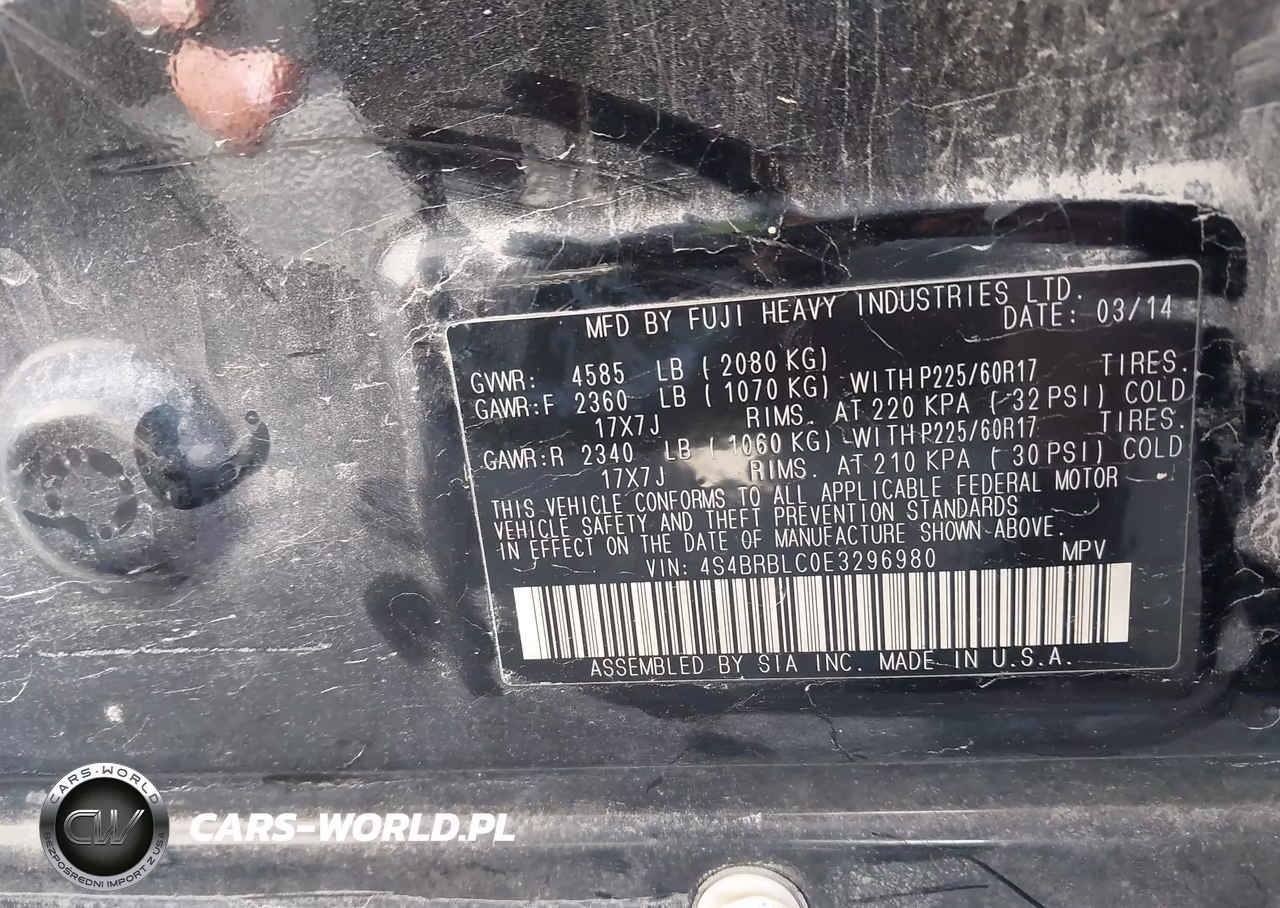 2014 Subaru Outback 2.5I Limited VIN:4S4BRBLC0E3296980 - 9