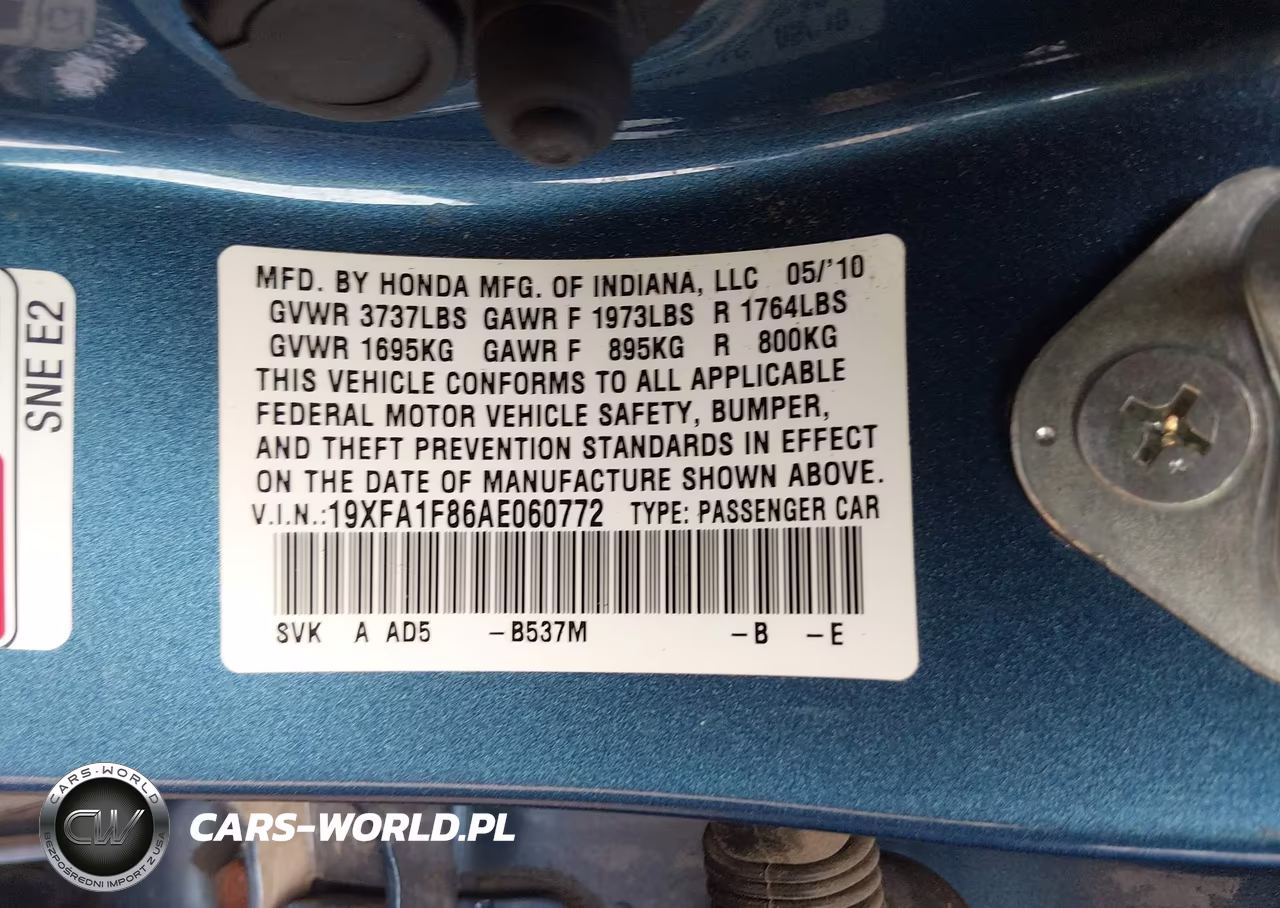 2010 Honda Civic Ex VIN:19XFA1F86AE060772 - 9