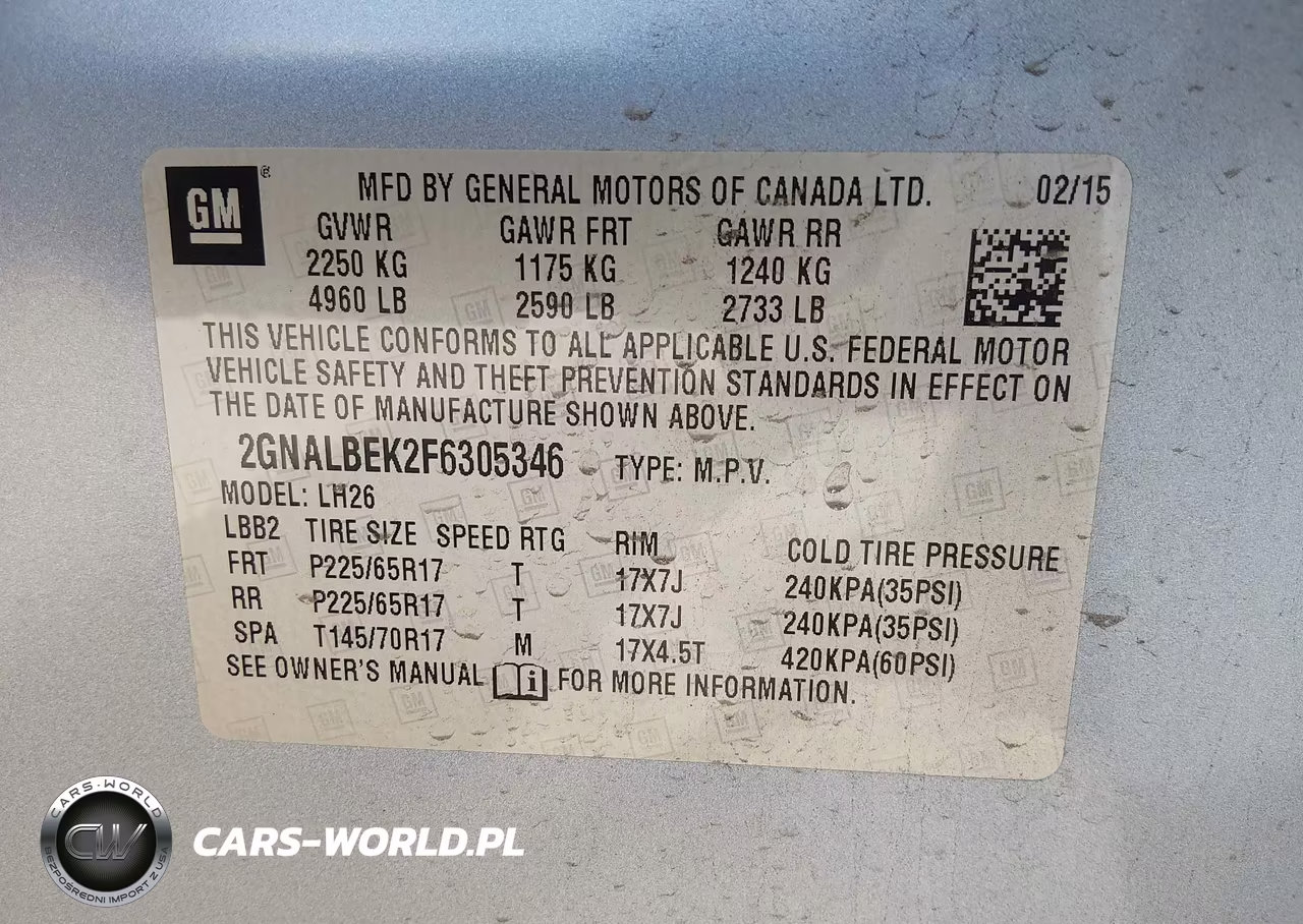 2015 Chevrolet Equinox 1Lt VIN:2GNALBEK2F6305346 - 9