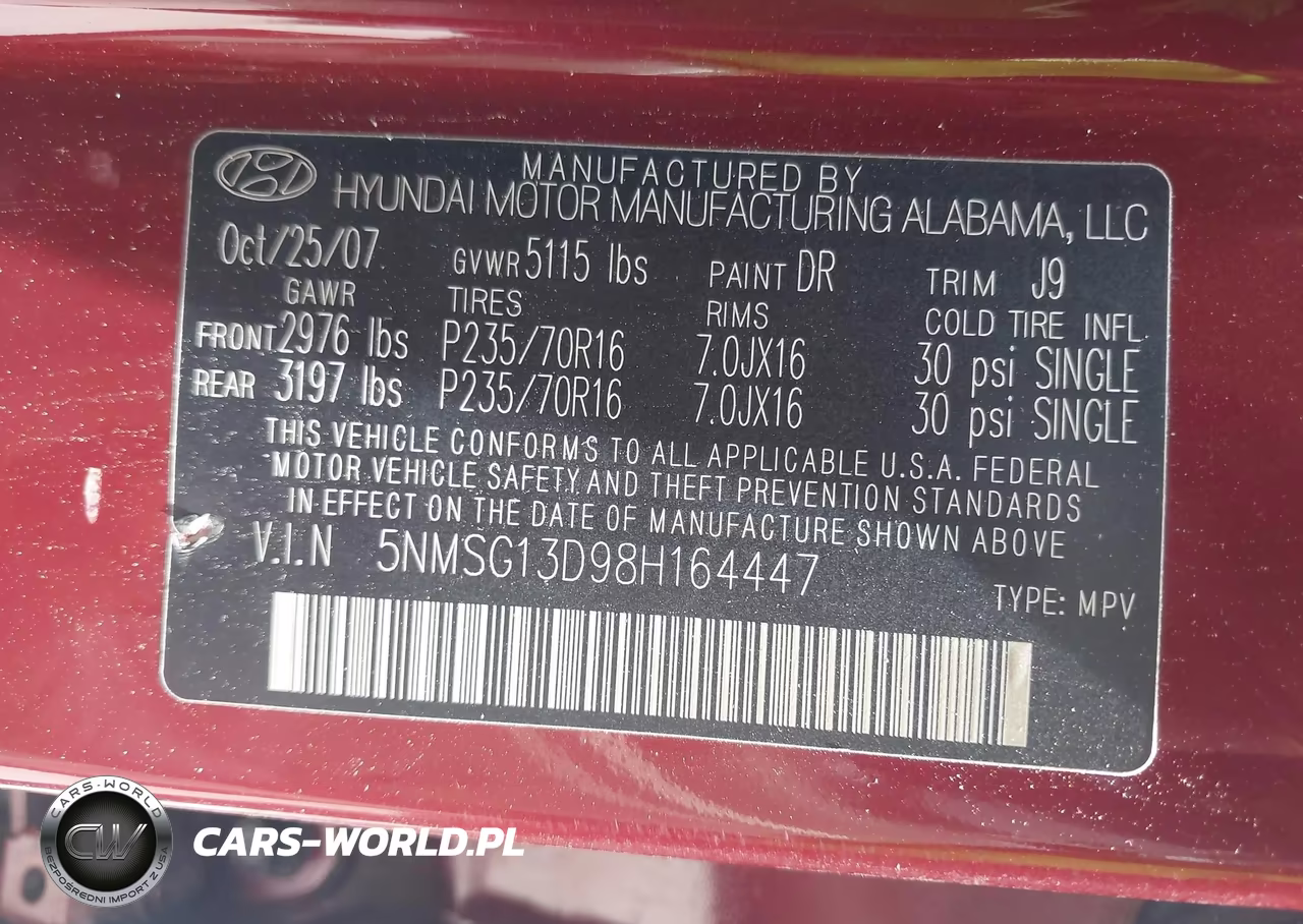 2008 Hyundai Santa Fe Gls VIN:5NMSG13D98H164447 - 9
