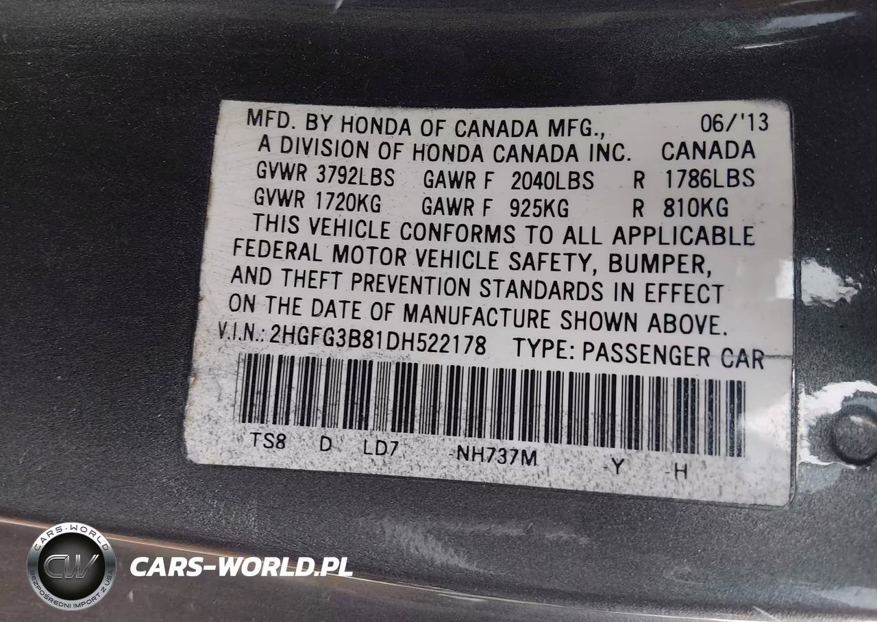 2013 Honda Civic Ex VIN:2HGFG3B81DH522178 - 9