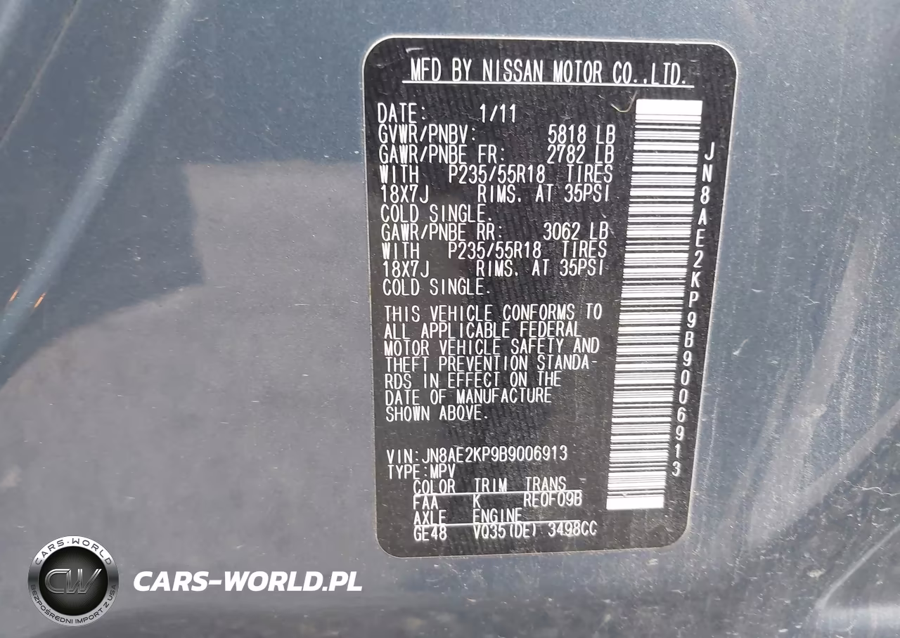 2011 Nissan Quest Sl VIN:JN8AE2KP9B9006913 - 9