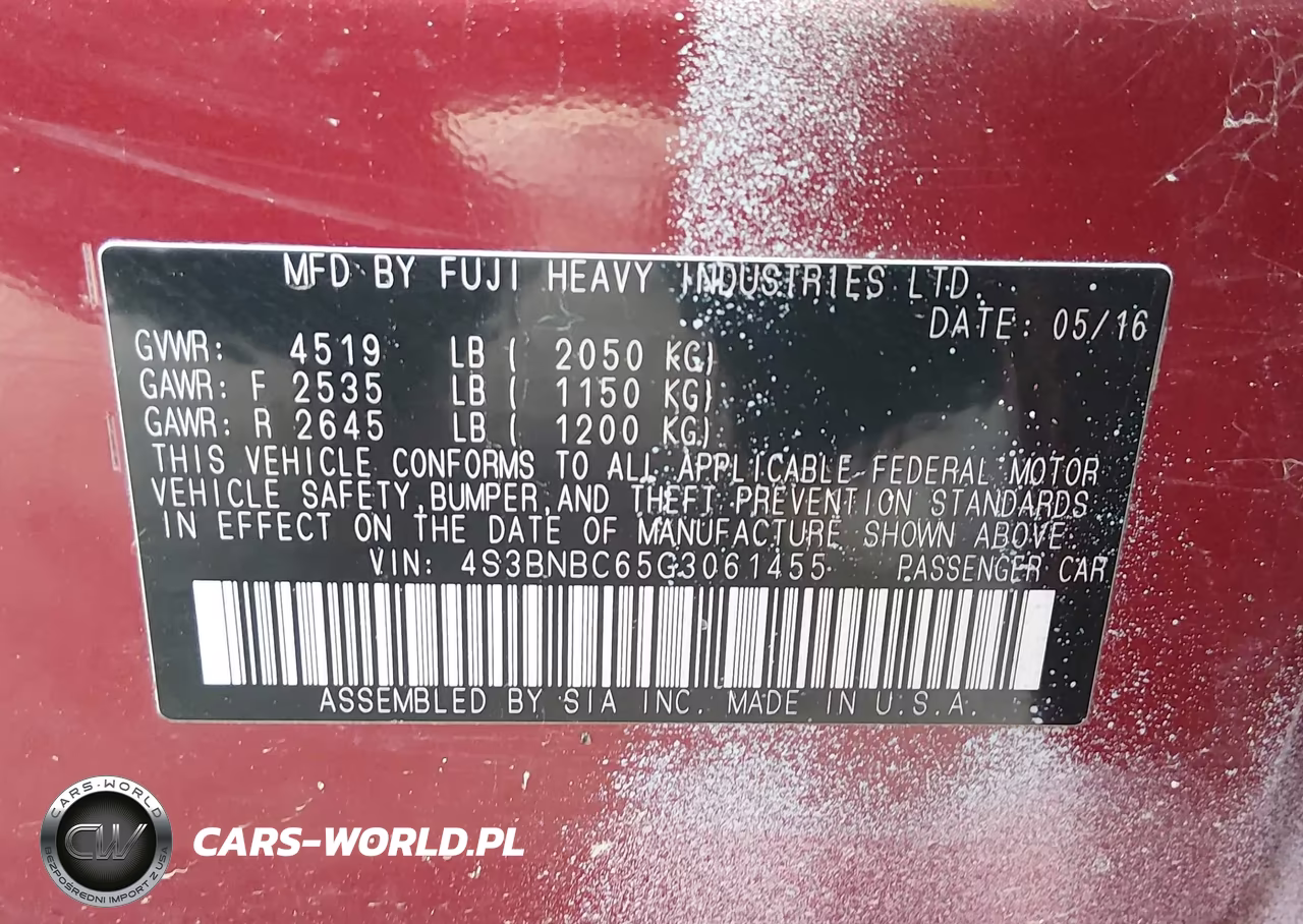 2016 SUBARU LEGACY 2.5I PREMIUM VIN:4S3BNBC65G3061455 - 9
