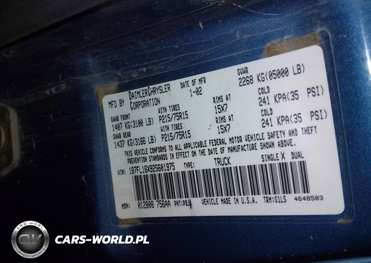 2002 Dodge Dakota VIN:1B7FL16X92S601975 - 9