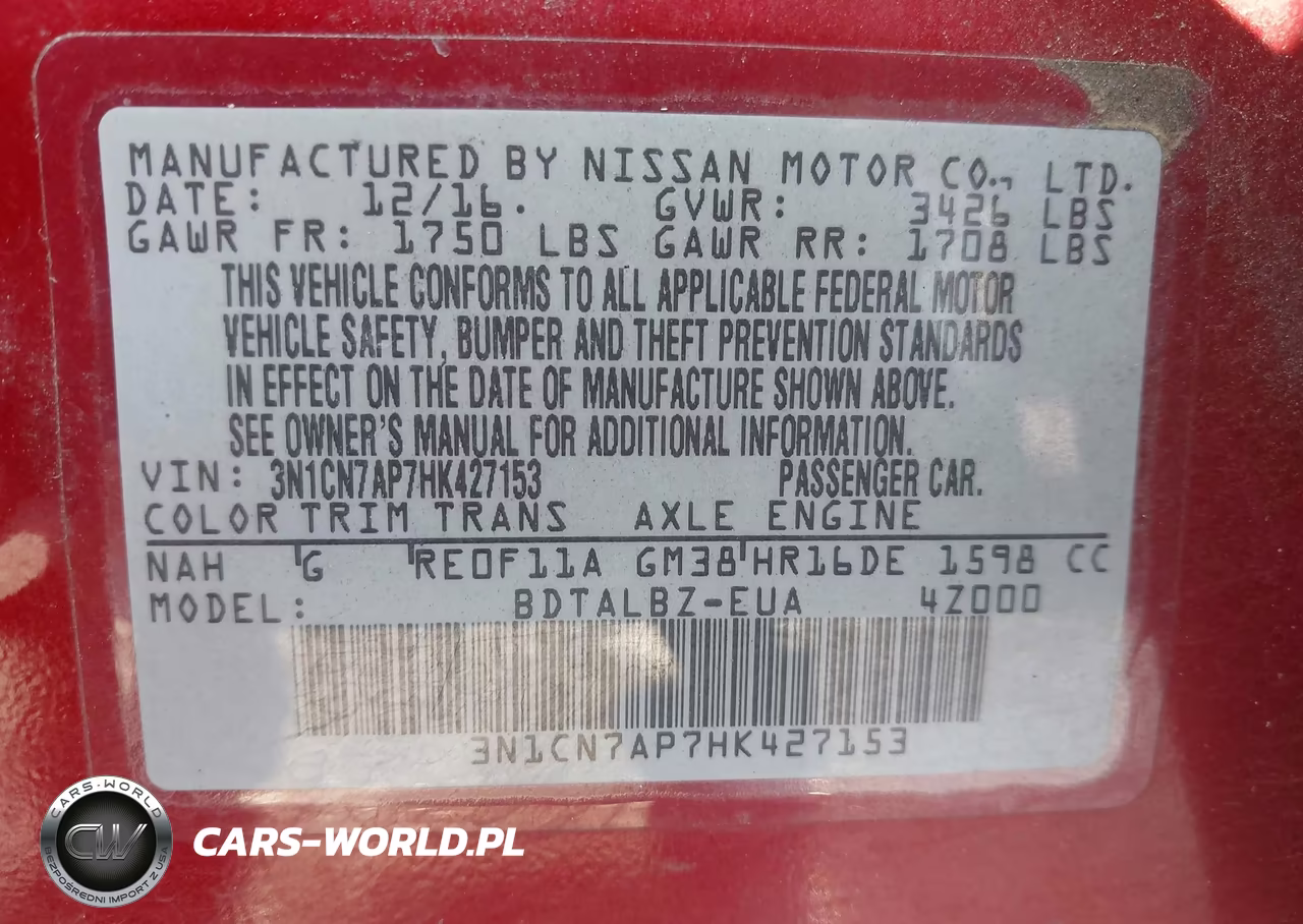 2017 Nissan Versa 1.6 Sv VIN:3N1CN7AP7HK427153 - 9