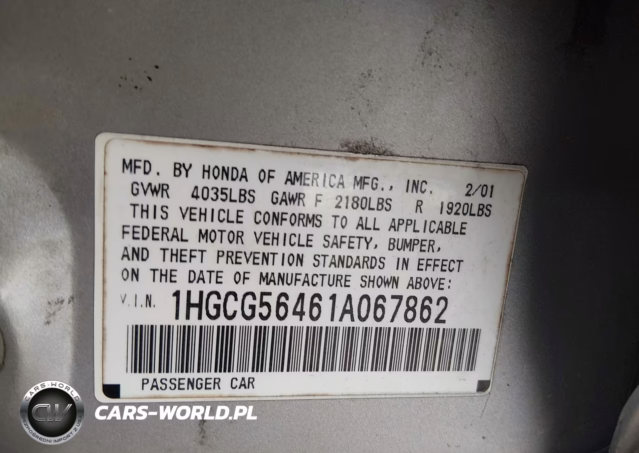 2001 Honda Accord 2.3 Lx VIN:1HGCG56461A067862 - 9