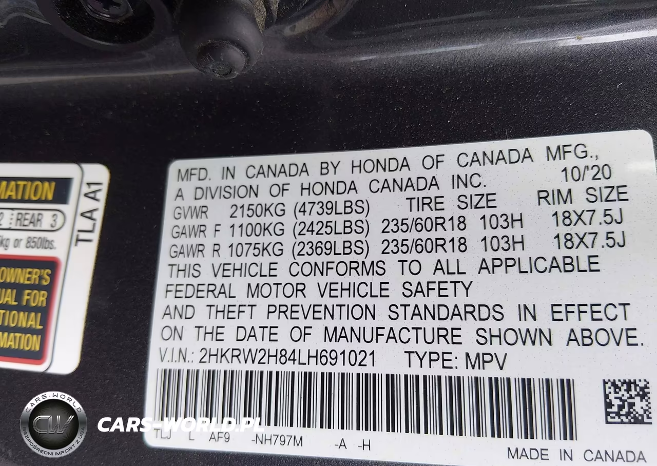 2020 Honda Cr-V Awd Ex-L VIN:2HKRW2H84LH691021 - 9