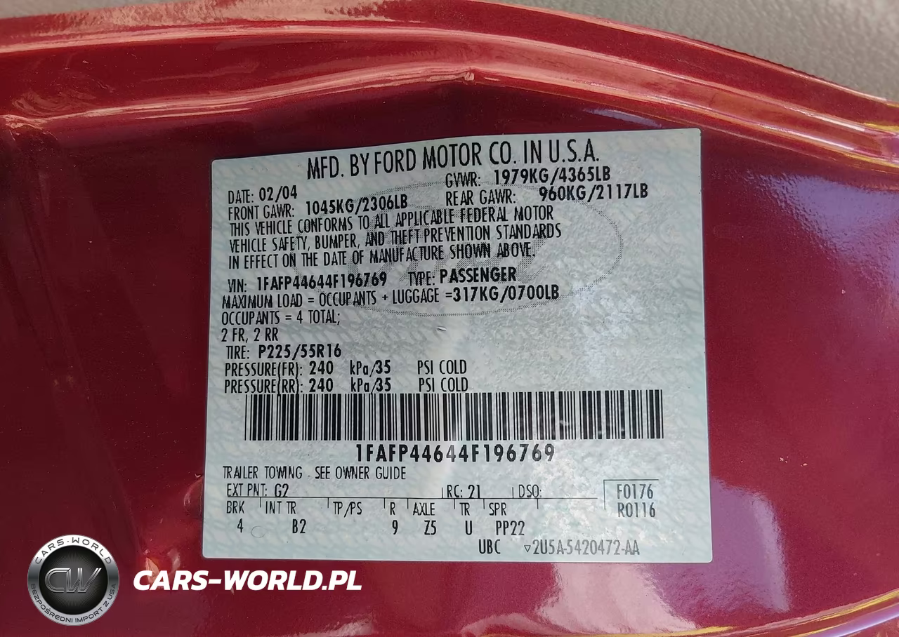 2004 Ford Mustang VIN:1FAFP44644F196769 - 9