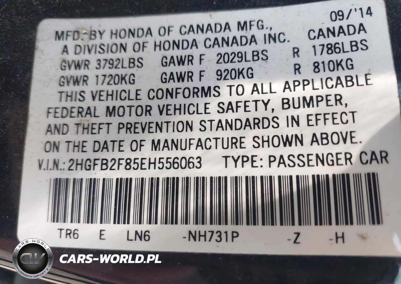 2014 Honda Civic Ex VIN:2HGFB2F85EH556063 - 9