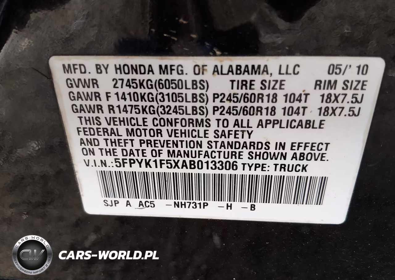 2010 Honda Ridgeline Rtl VIN:5FPYK1F5XAB013306 - 9