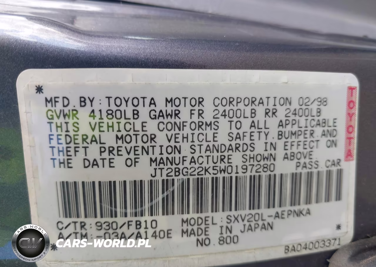 1998 Toyota Camry Ce-Le-Xle VIN:JT2BG22K5W0197280 - 9