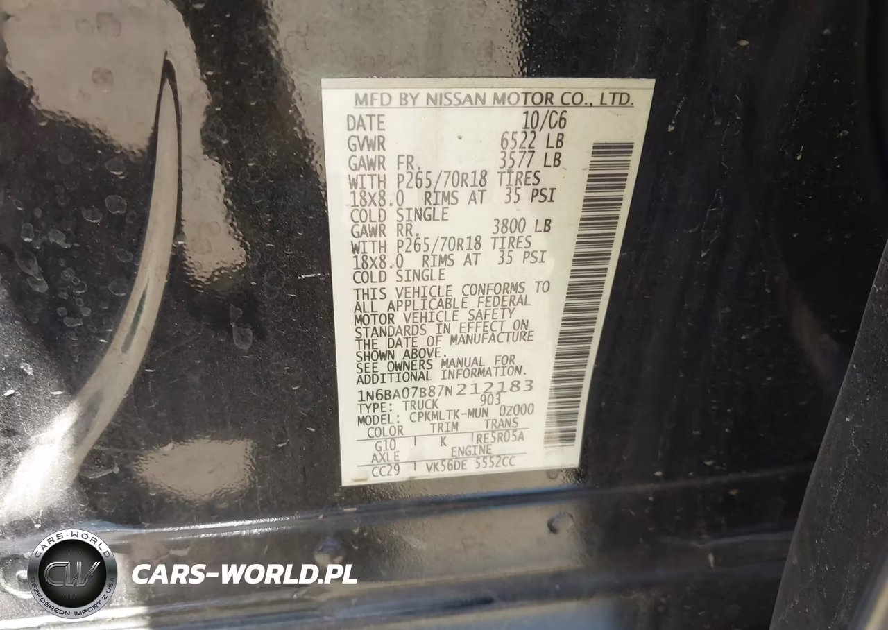 2007 Nissan Titan Se VIN:1N6BA07B87N212183 - 9