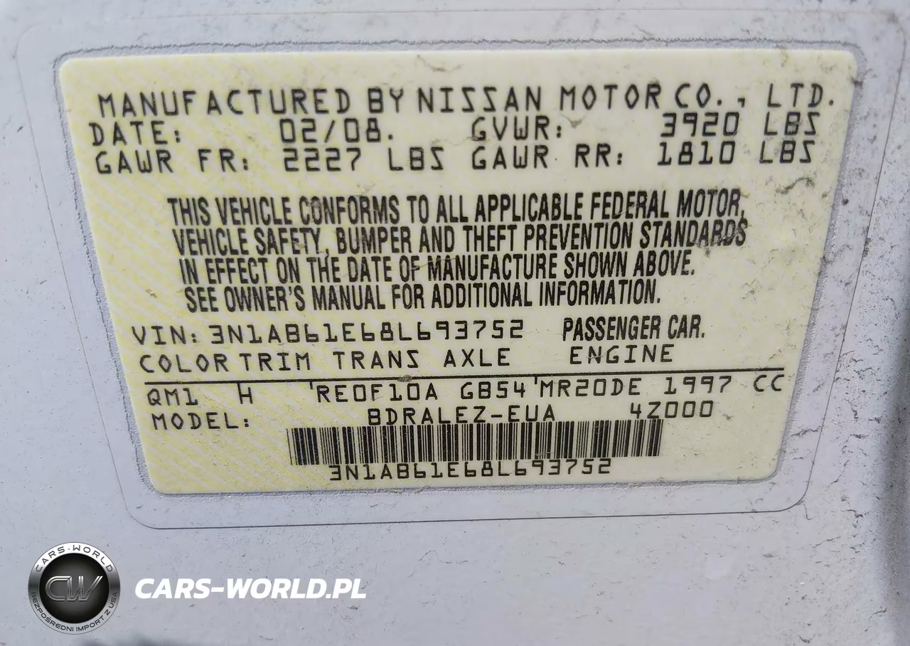 2008 Nissan Sentra 2.0S VIN:3N1AB61E68L693752 - 9