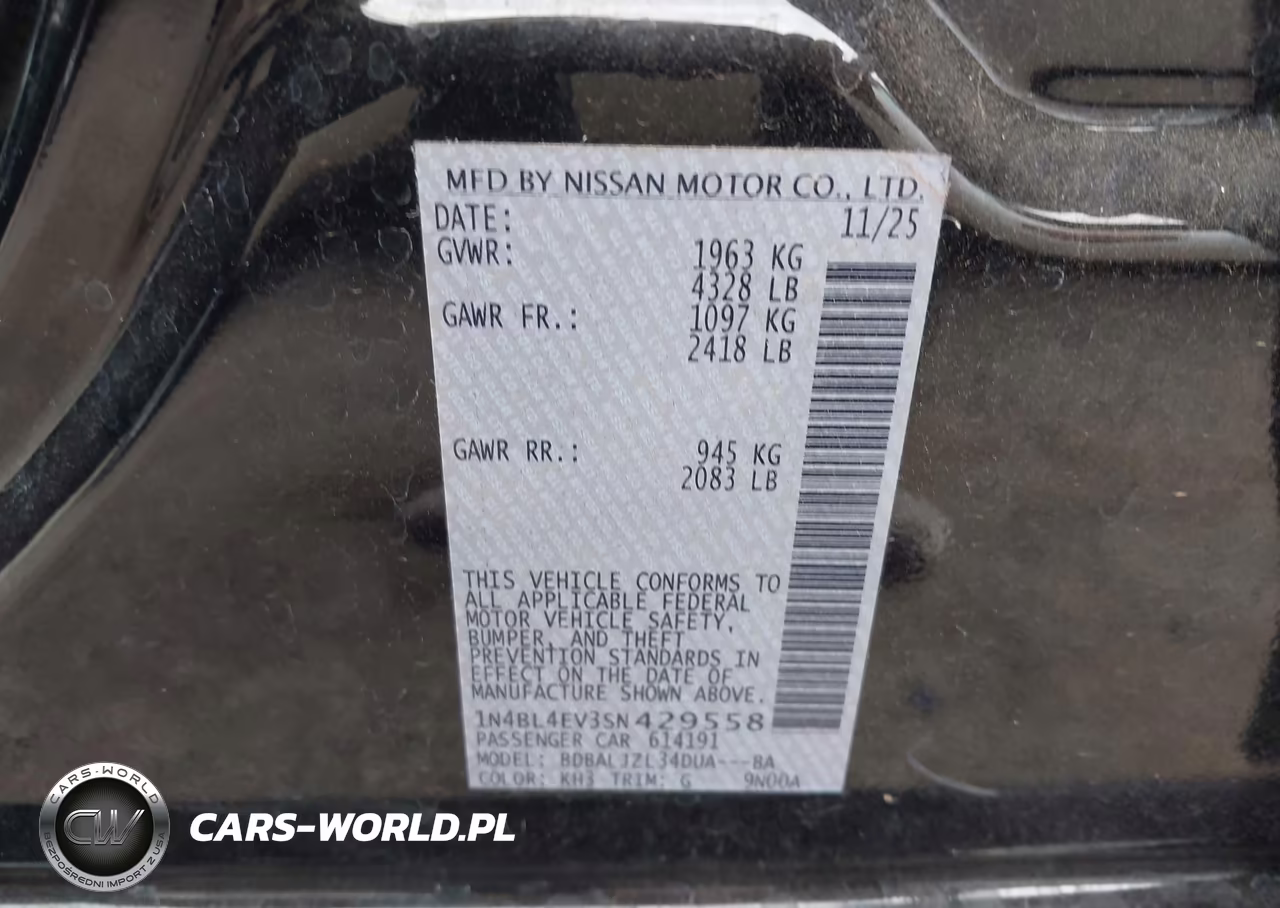 2025 Nissan Altima Sl Fwd VIN:1N4BL4EV3SN429558 - 9