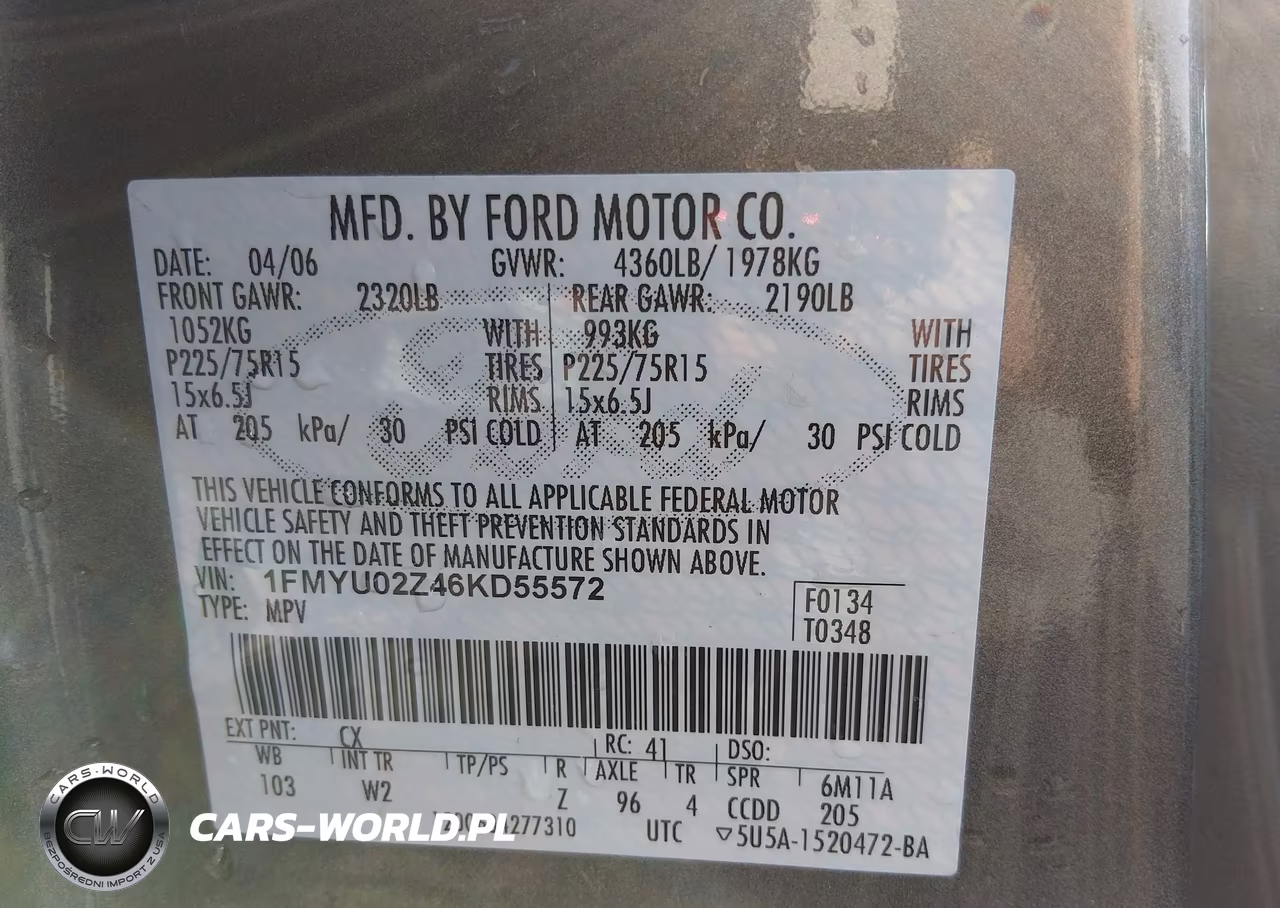 2006 Ford Escape Xls-Xls Manual VIN:1FMYU02Z46KD55572 - 9