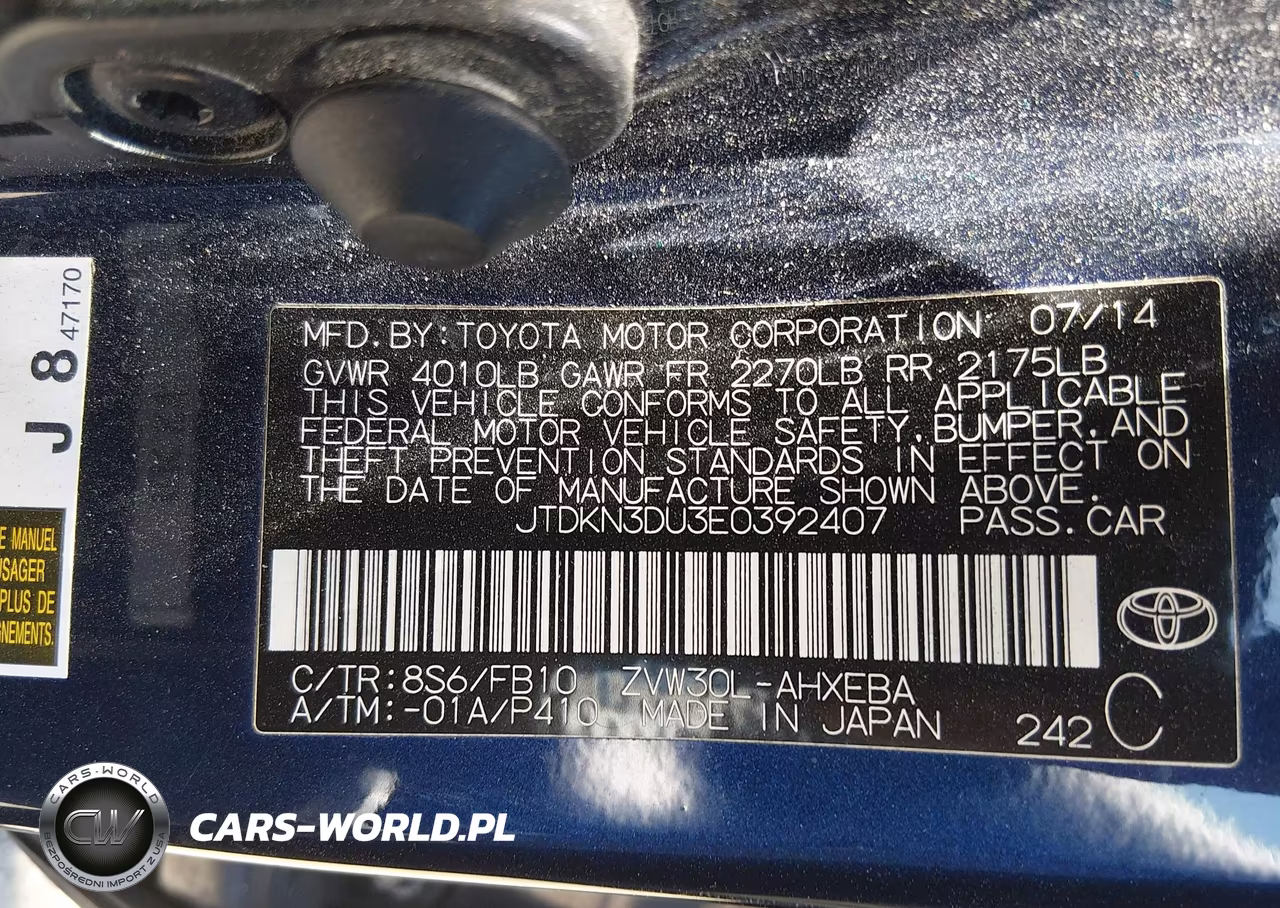 2014 Toyota Prius Two VIN:JTDKN3DU3E0392407 - 9