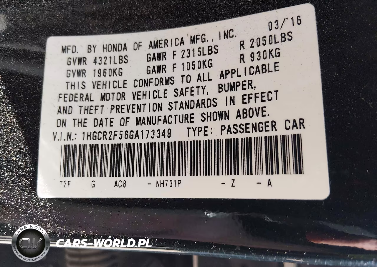 2016 Honda Accord Sport VIN:1HGCR2F56GA173349 - 9