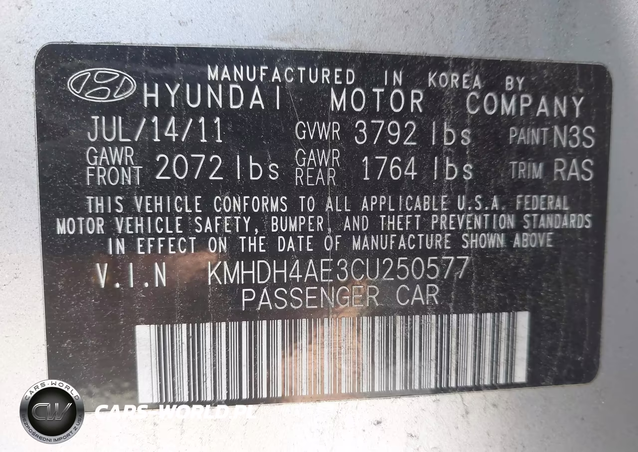 2012 Hyundai Elantra Limited (Ulsan Plant) VIN:KMHDH4AE3CU250577 - 9