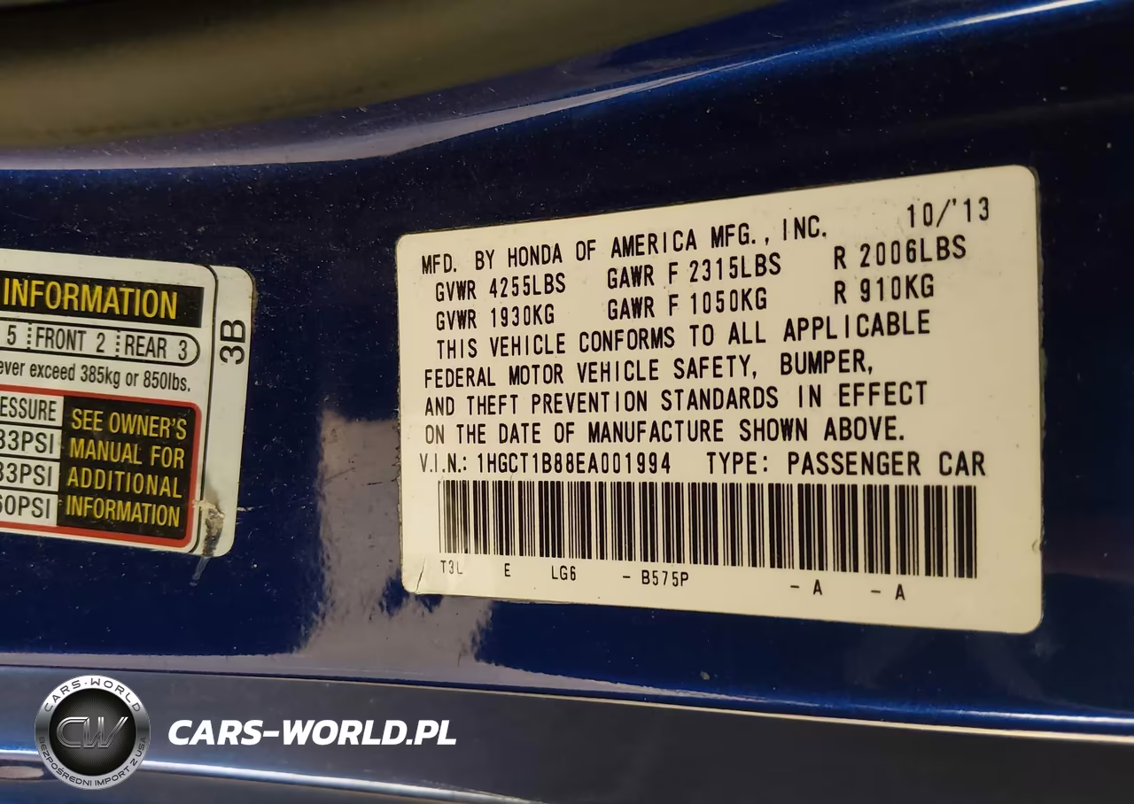 2014 Honda Accord Ex-L VIN:1HGCT1B88EA001994 - 9