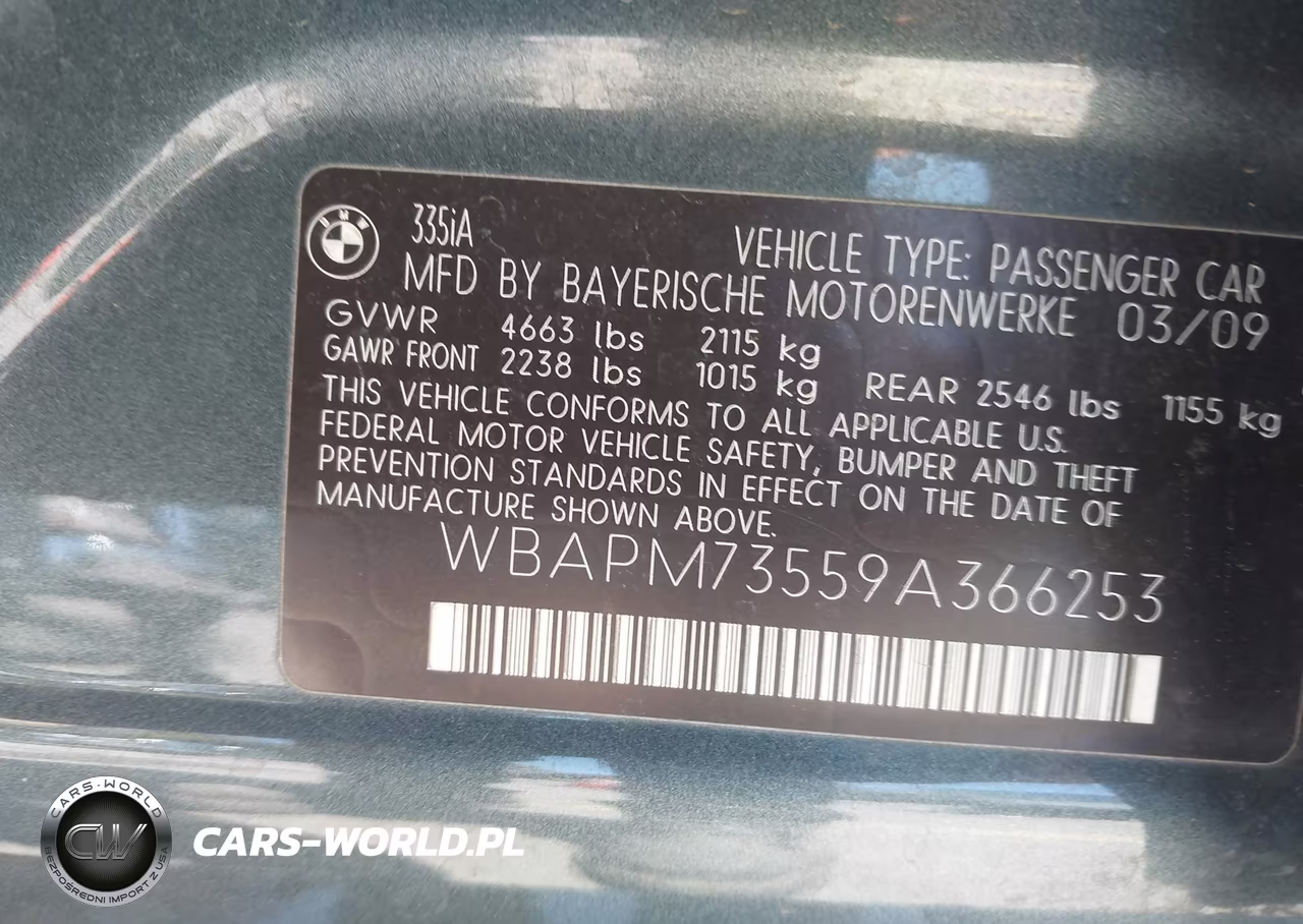 2009 BMW 335I VIN:WBAPM73559A366253 - 9