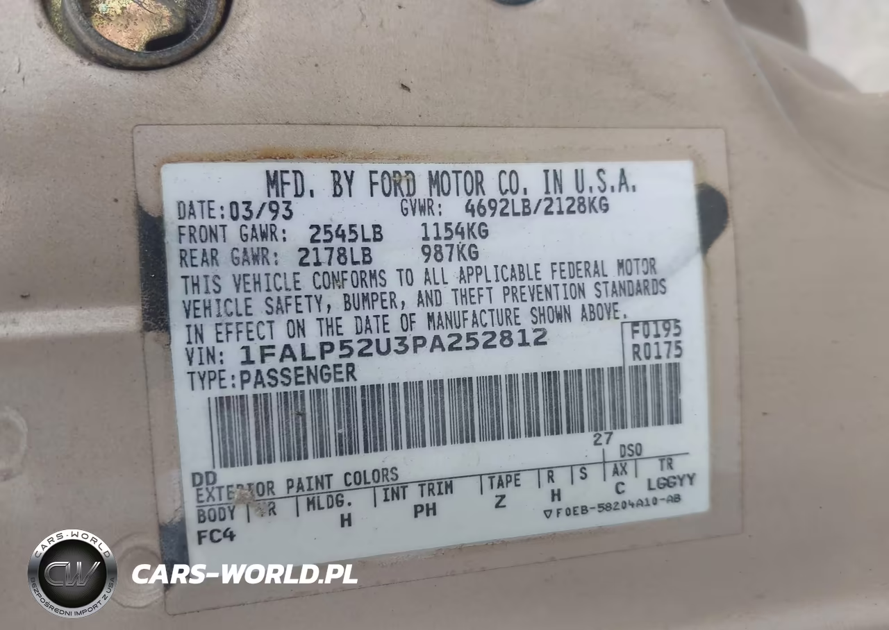 1993 Ford Taurus Gl VIN:1FALP52U3PA252812 - 9