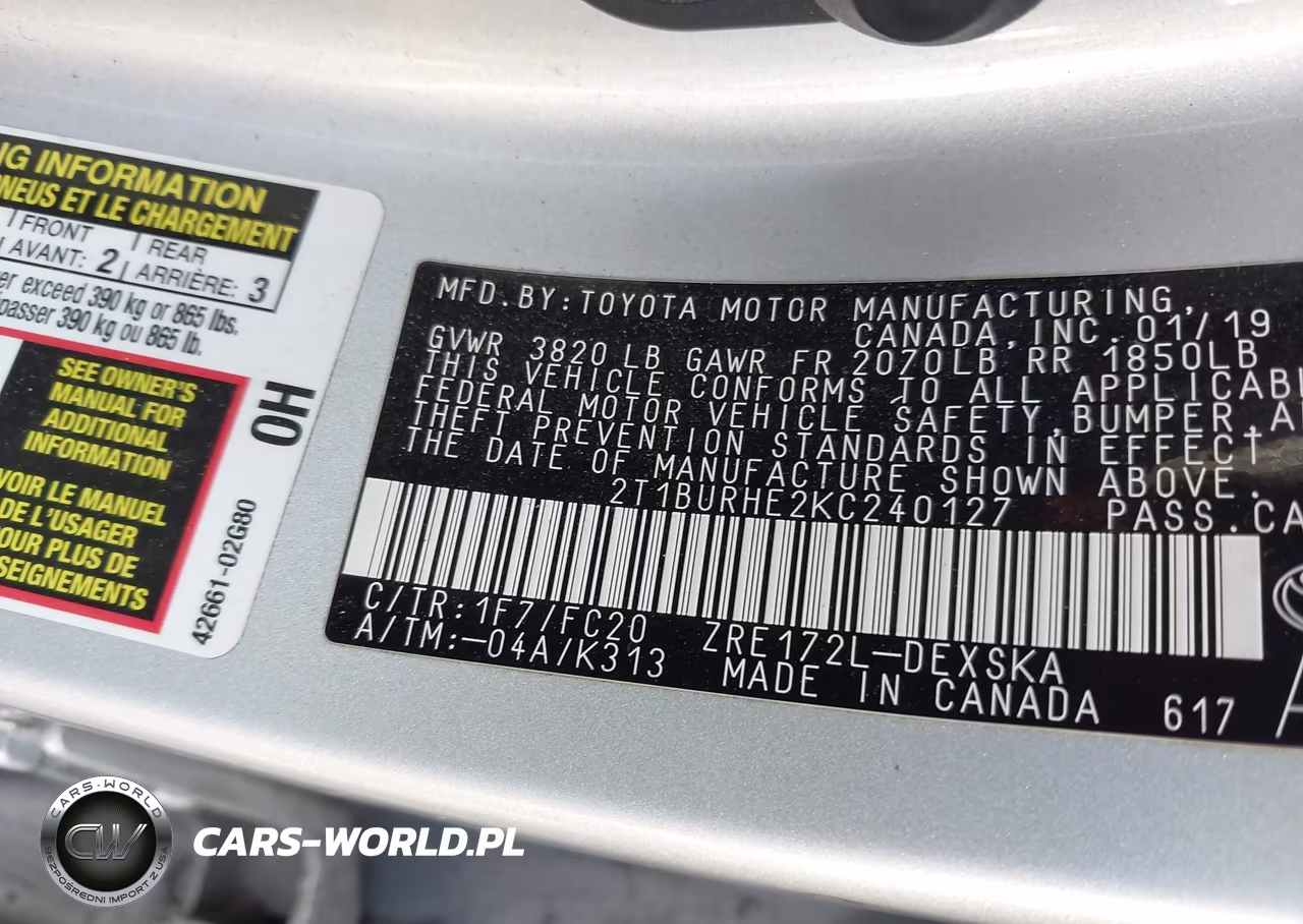 2019 Toyota Corolla Se VIN:2T1BURHE2KC240127 - 9