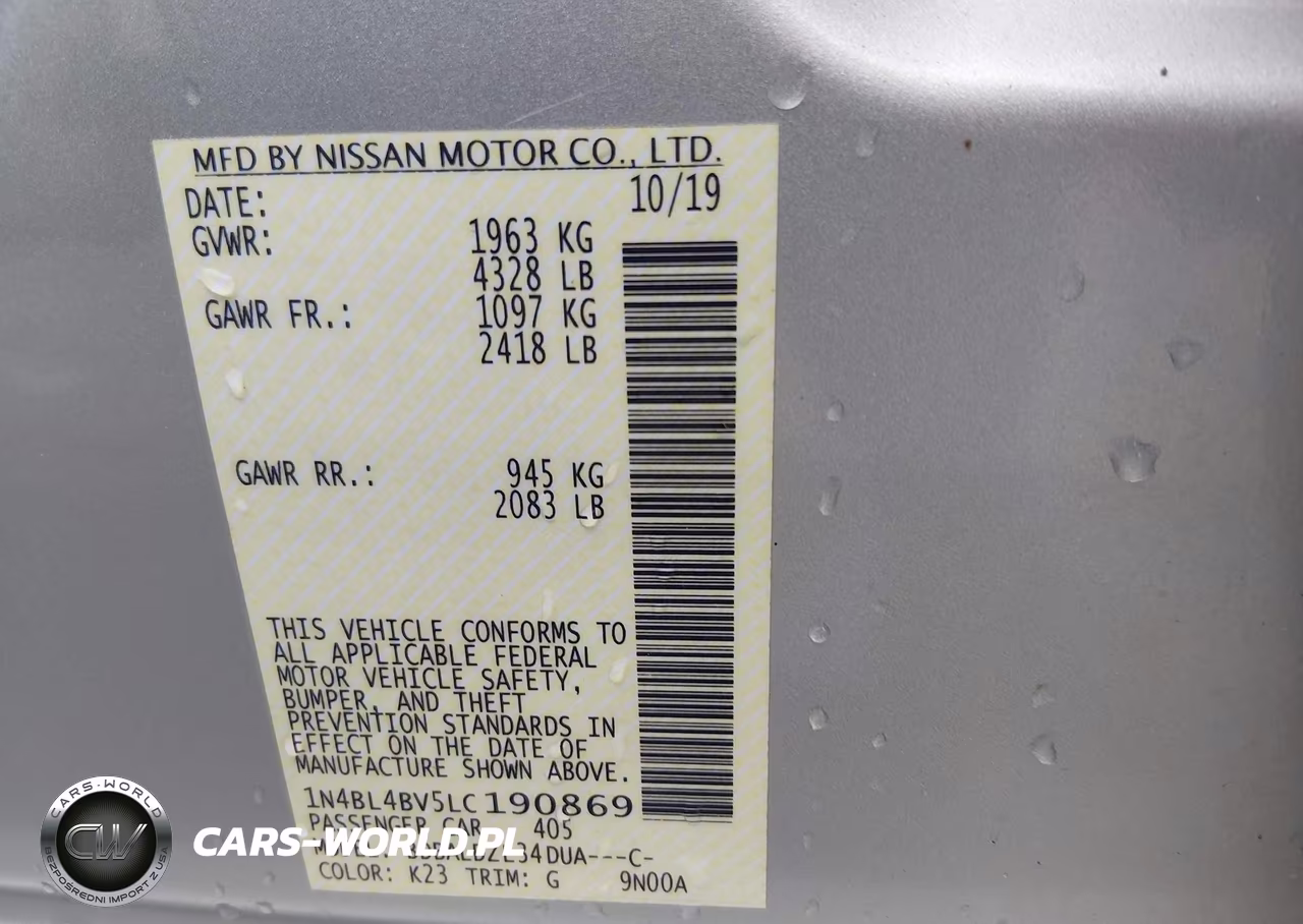 2020 Nissan Altima S Fwd VIN:1N4BL4BV5LC190869 - 9