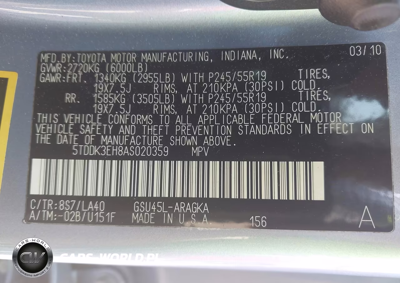 2010 Toyota Highlander Limited V6 VIN:5TDDK3EH8AS020359 - 9