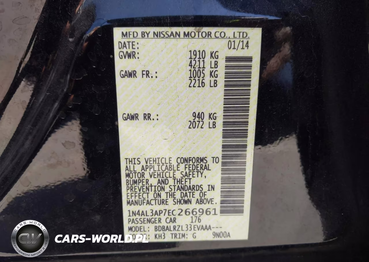 2014 Nissan Altima 2.5-2.5 S-2.5 Sl-2.5 Sv VIN:1N4AL3AP7EC266961 - 9
