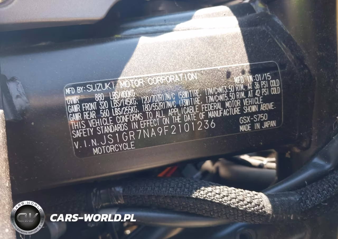 2015 Suzuki Gsx-S750 VIN:JS1GR7NA9F2101236 - 10