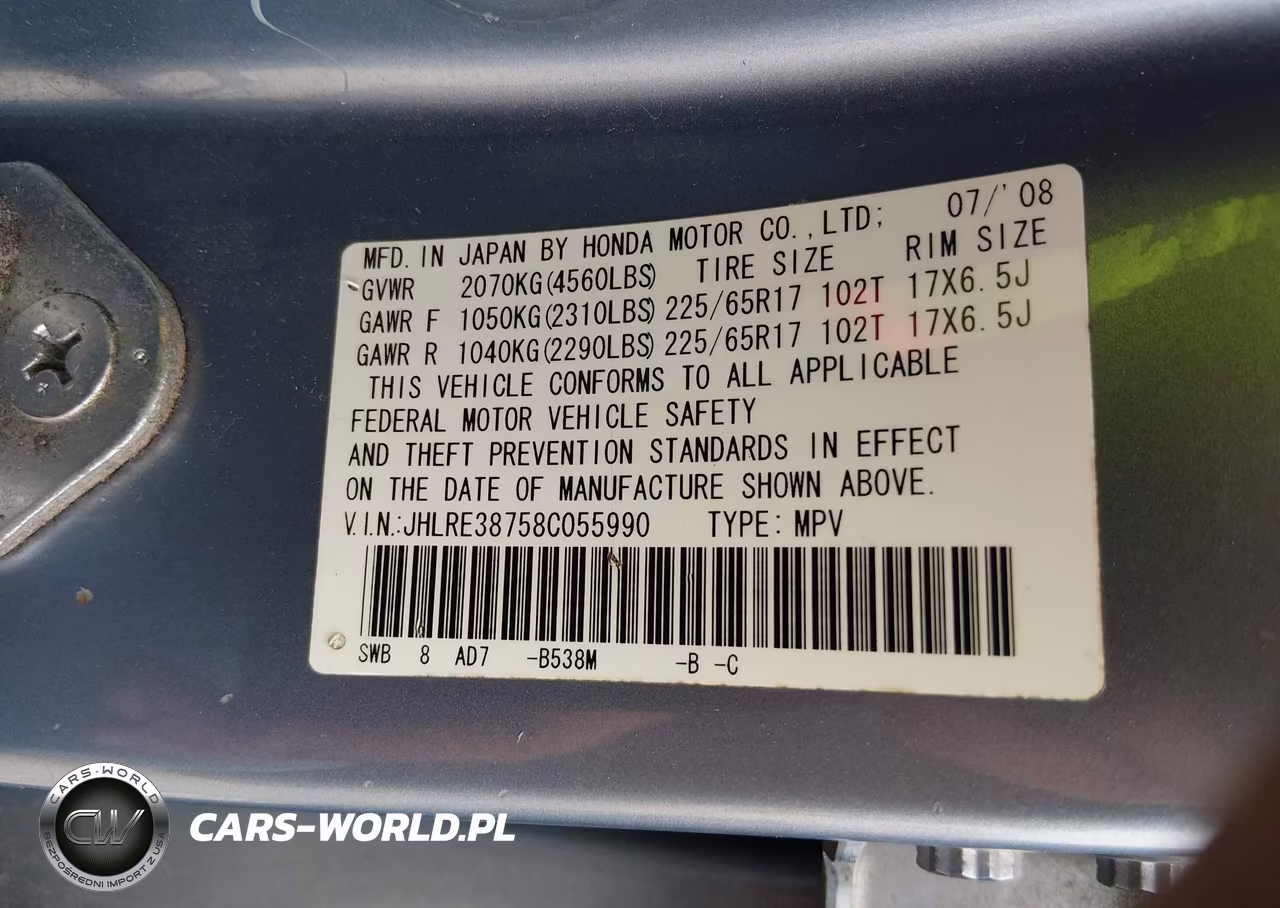2008 Honda Cr-V Ex-L VIN:JHLRE38758C055990 - 9