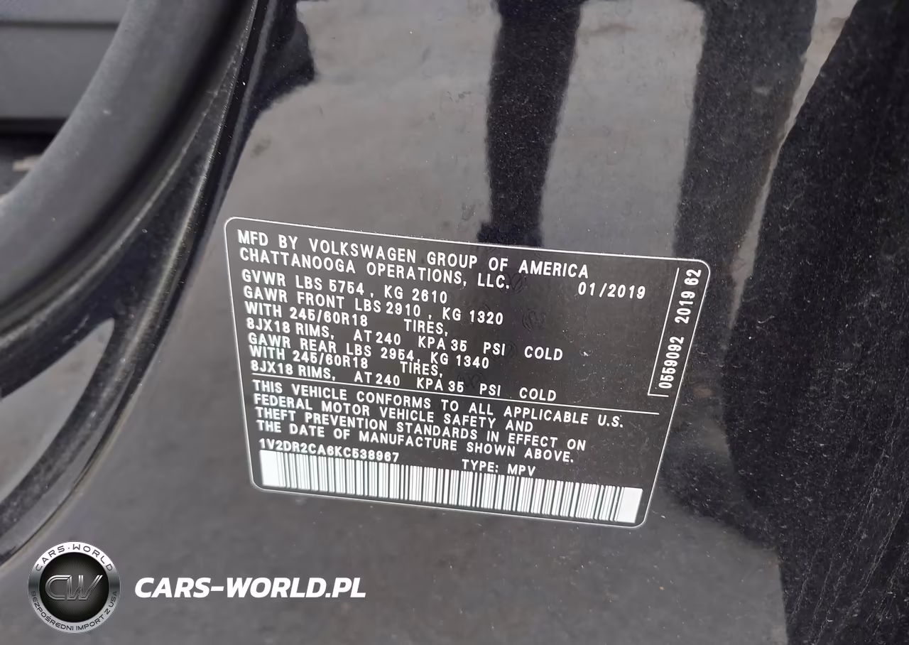 2019 Volkswagen Atlas 3.6L V6 Se VIN:1V2DR2CA6KC538967 - 9