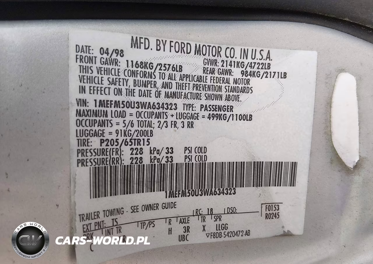 1998 Mercury Sable Gs-Ls VIN:1MEFM50U3WA634323 - 9