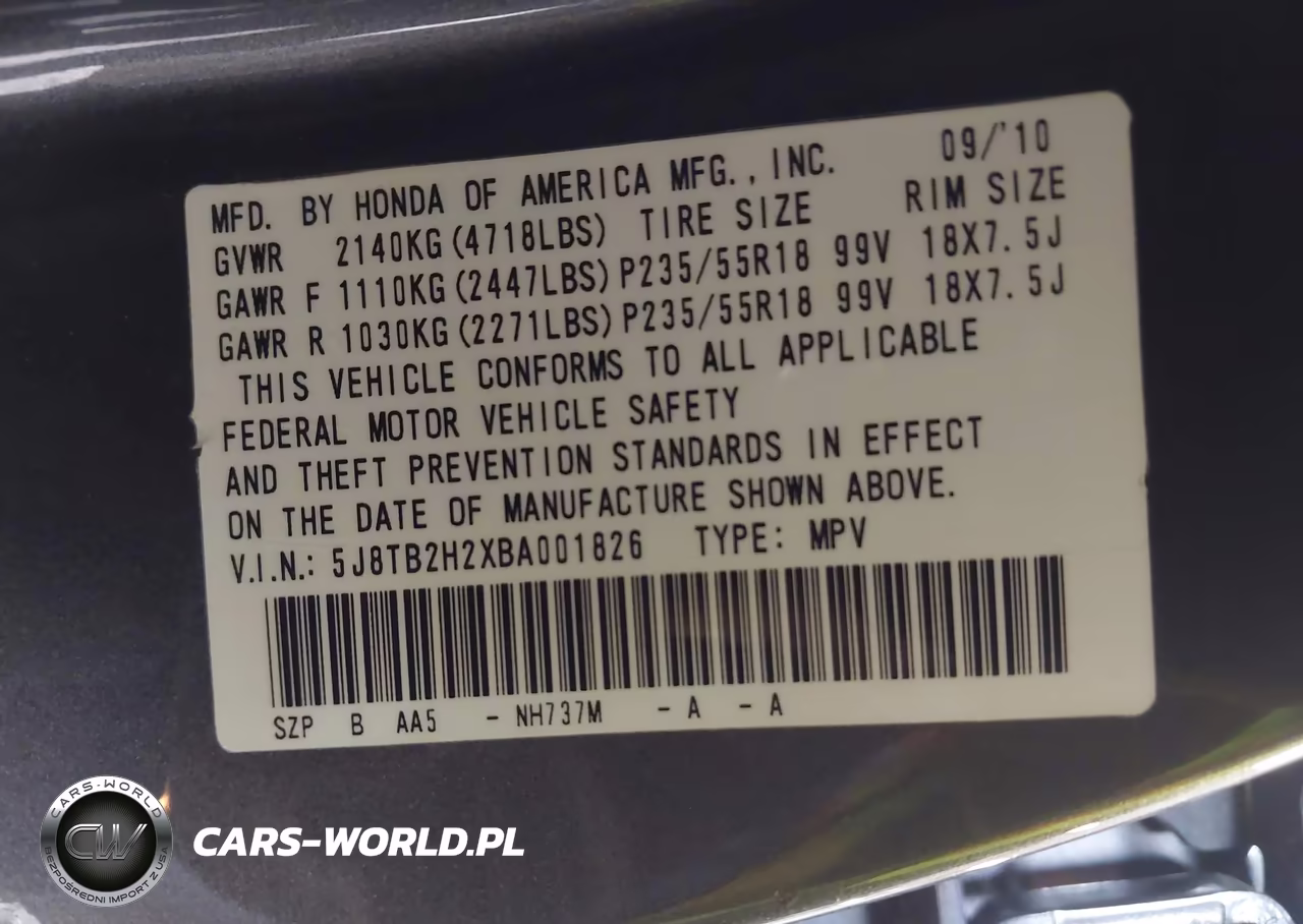 2011 Acura Rdx VIN:5J8TB2H2XBA001826 - 9